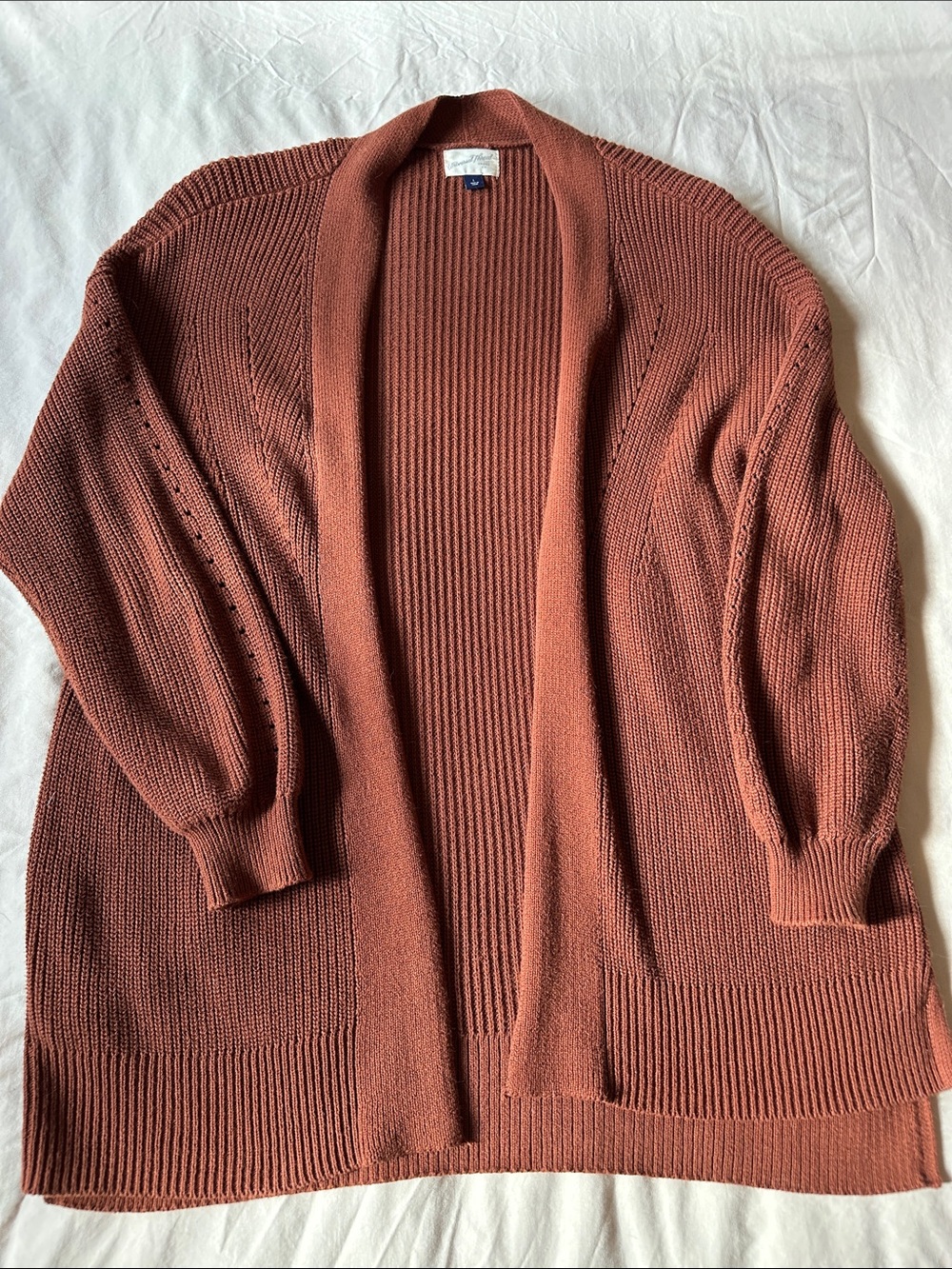 Rust Open-Front Ribbed Women's Cardigan Sweater